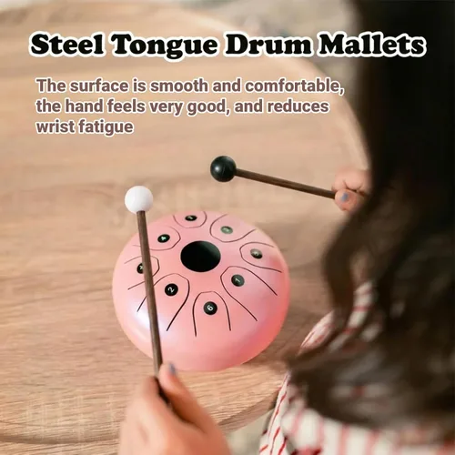 Vista 4 de 4 mazos de tambor de lengua de acero con cabezas de goma suave de 6.5 pulgadas, mazos suaves para principiantes y adultos, práctica y música curativa