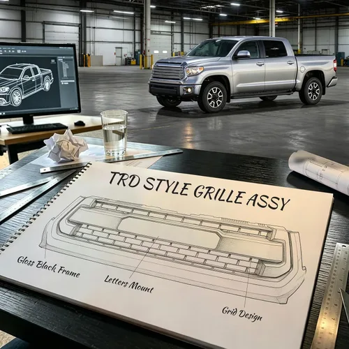 Vista 3 de Conjunto de parrilla delantera compatible con Tundra 2ª generación 2014-2021, parrilla de ABS estilo TRD sin luz para modificación personal/taller