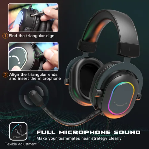 Vista 4 de FIFINE AmplGame H6 - Auriculares para juegos con cable de PC con micrófono, sonido envolvente 7.1, auriculares USB para computadora portátil