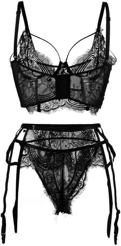 Vista 2 de Conjunto de brasier de encaje sexy de terciopelo suave para mujer con rin de acero