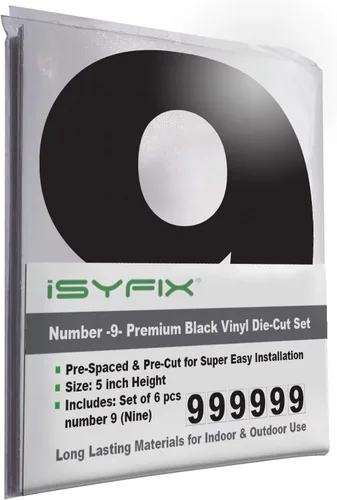 Vista 45 de iSYFIX Calcomanías de vinilo negro con el número 7 (siete), paquete de 6 calcomanías autoadhesivas de 7 pulgadas, calcomanías troqueladas y Negro