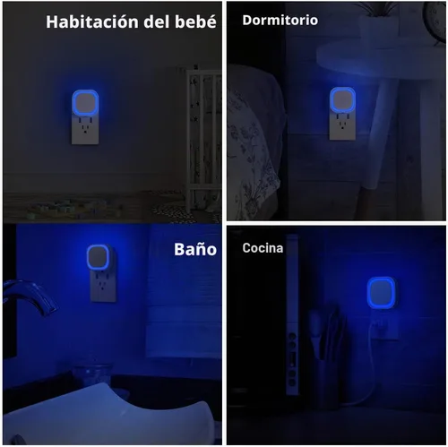 Vista 4 de YUNLEX Paquete de 2 luces nocturnas enchufables regulables, luz nocturna azul, sensor automático de atardecer a amanecer, luz nocturna LED, brillo