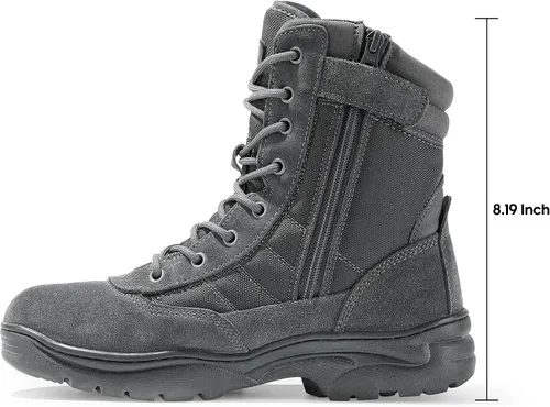 Vista 5 de NORTIV 8 - Botas de trabajotácticasmilitares para hombre ,con cremallera lateral, hechas de cuero para combatemotocicleta