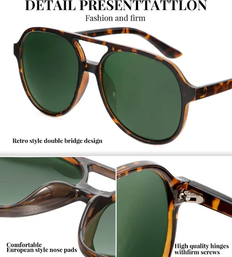 Vista 5 de NSSIW Lentes de sol estilo aviador retro para mujeres y hombres, polarizados vintage de los años 70 con protección UV