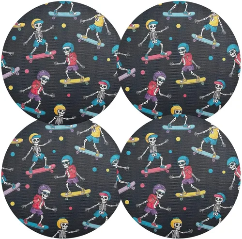 Vista 2 de Playful Skeletons Black PVC Placemat, Non Slip Heat Resistant Placemats for Kitchen one sizex6