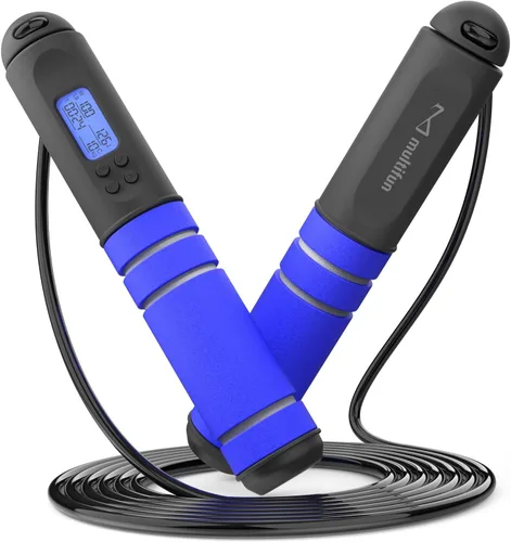 Vista 10 de multifun Cuerda de saltar digital con contador inteligente y temporizador, cuerda de saltar de velocidad ajustable para fitness, pérdida