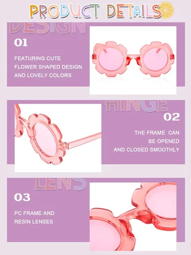 Vista 3 de Dunzy 10 pares de lentes de sol redondos de flores para niños, gafas de bricolaje para exteriores, con 50 margaritas, 100 cuentas de letras al azar