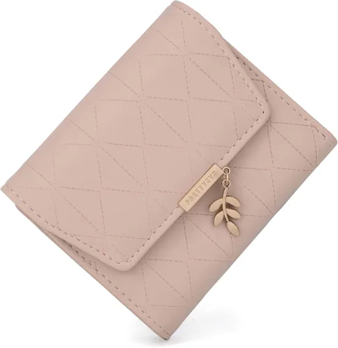 Vista 109 de UTO - Cartera pequeña RFID de piel sintética con dije de hoja, cierre de cremallera y tarjetero.