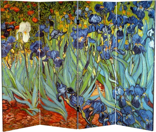 Vista 10 de Red Lantern Van Gogh - Pantalla plegable de lona corta de doble cara de 2 pies – lirios/noche estrellada sobre el Ródano 3 paneles independiente