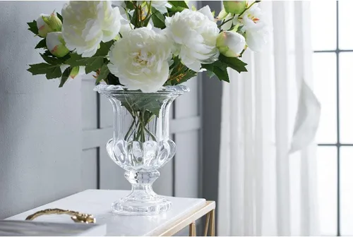 Vista 9 de Florero decorativo de vidrio de estilo antiguo de 9.4 pulgadas con patrón de diamante