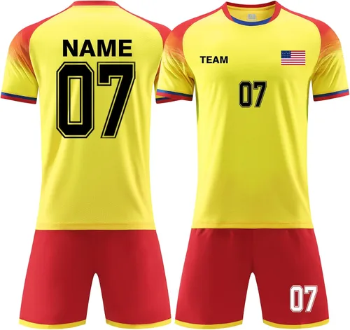 Vista 7 de Uniforme de fútbol personalizado con número de nombre, logotipo del equipo, personaliza uniformes de fútbol de fútbol para niños y adultos