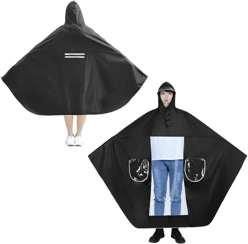 Vista 9 de haozaikeji Impermeable para motocicleta para dos, impermeable, con capucha, capa de lluvia, movilidad, scooter, poncho de lluvia al aire libre Azul