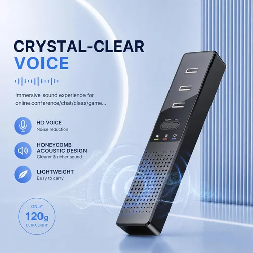 Vista 3 de Altavoz USB 3 en 1 para computadora con micrófono, altavoz de conferencia de escritorio para computadora portátil con micrófono para oficina en casa
