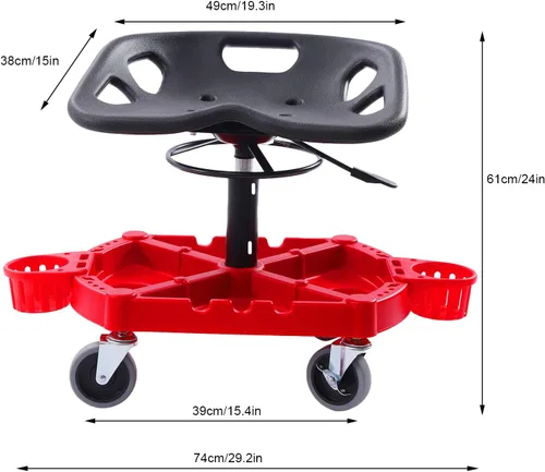 Vista 3 de DYRABREST Taburete de garaje con ruedas móvil, asiento de garaje neumático de altura ajustable con bandeja de herramientas y ruedas giratorias