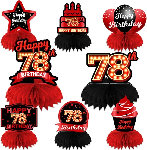 Vista 77 de Feliz 45 cumpleaños rojo y negro centros de mesa de panal de abeja decoraciones de globos decoración de mesa centros de mesa para niñas mujeres