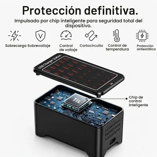 Vista 4 de Estación de carga USB C de 150 W, cargador rápido de múltiples dispositivos de 30 puertos (15 USB-C + 15 USB-A), cargador de escritorio, compatible