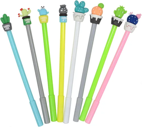 Vista 6 de YYaaloa 32 bolígrafos de tinta de gel novedosos con diseño de cactus de 0.020 in, tinta negra, estilos surtidos, divertidos bolígrafos kawaii a