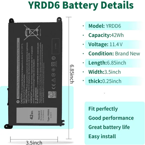 Vista 2 de Batería YRDD6 de 42 Wh para Dell Inspiron 15 3000 Series 3583 3593 3582 3584 3501, inspiron 15 5000 Series 5582 5584 5593 5594 5598 5585 14 3499 3