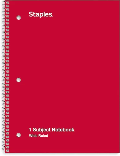 Vista 10 de Staples 1 Subject cuaderno con renglones anchos, 8 pulgadas x 10-1/2 pulgadas, rojo