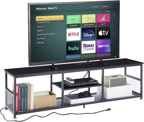 Vista 10 de VECELO Soporte de TV con tomas de corriente para televisores de hasta 65 pulgadas, centro de entretenimiento multimedia de 55" con estación