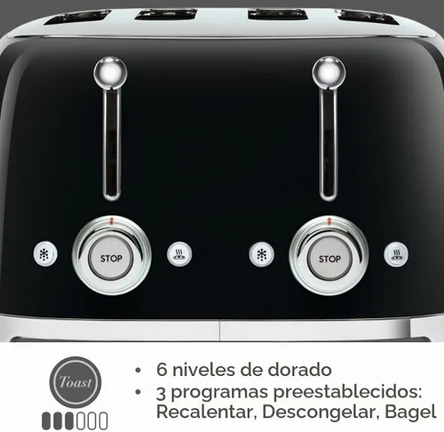 Vista 8 de Smeg Tostadora de 4 Rebanadas Estilo Retro Estético de los 50, 6 Preajustes, Ranuras Extra Anchas, Negro TSF03BLUS
