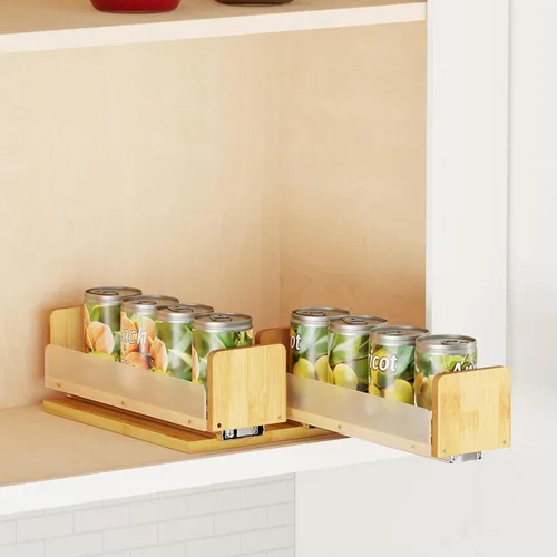 Vista 7 de SpaceAid Organizador de especias extraíble de bambú para gabinete, organizador de condimentos deslizante y resistente para despensa de cocina