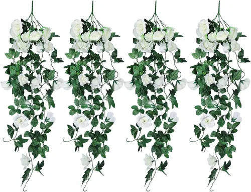 Vista 12 de RECUTMS - Guirnalda de flores artificiales colgantes de rosas negras, 2 guirnaldas florales falsas de 3.3 pies con 30 luces LED para pared