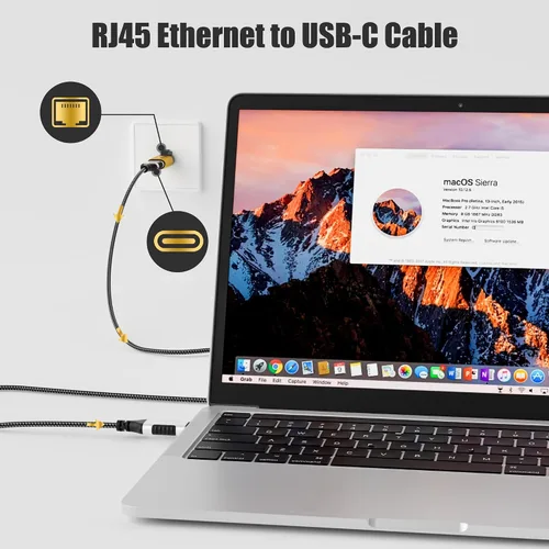 Vista 2 de Adaptador USB C a Ethernet, nueva idea RJ45 macho a USB C hembra adaptador de red LAN, chip inteligente incorporado, simplemente inserta cables