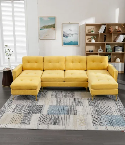 Vista 18 de Moderno sofá modular grande en forma de U, sofá cama convertible con diván reversible para sala de estar, asiento de almacenamiento, adecuado