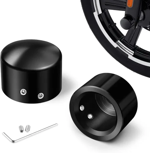 Vista 9 de Benlari - Cubiertas de tuerca de eje delanteras CNC para Harley, tapas de tuerca de eje negras compatibles con Harley Davidson Touring Sportster