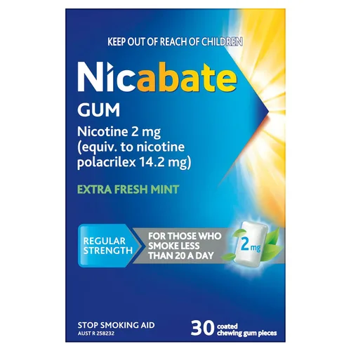 Vista 2 de Nicabate Goma de menta extra fresca para dejar de fumar 2 mg 30 piezas