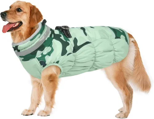 Vista 38 de Lelepet Abrigo cálido para perro, abrigo de invierno para perro, chaqueta impermeable para perros con arnés integrado reflectante de forro polar
