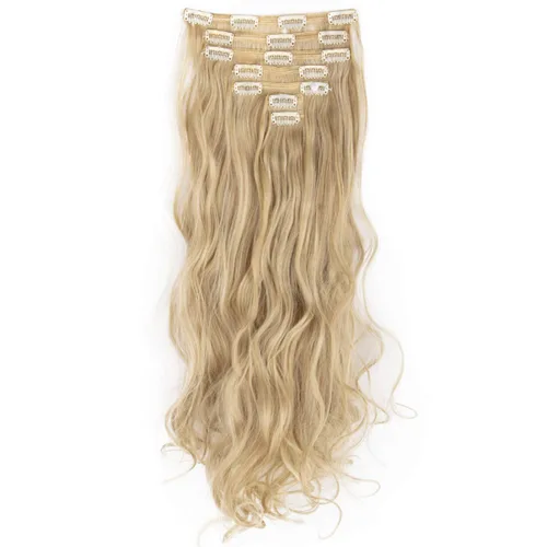 Vista 9 de Extensiones de cabello ondulado, doble trama, 7 piezas con 16 clips, largo de 24 pulgadas