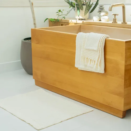 Vista 6 de GILDEN TREE Tapete de baño absorbente de algodón de secado rápido para ducha, bañera y bañera, lavable, delgado, estilo moderno (crema)