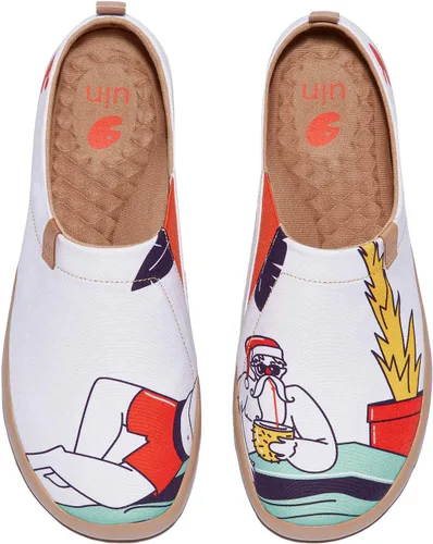 Vista 8 de UIN Zapatos de viaje para caminar para hombre, sin cordones, de lona, informales, ligeros, cómodos y modernos, diseño de perritos felices Ahhhhh