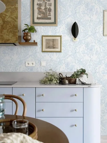 Vista 2 de Ismoon Papel tapiz autoadhesivo para despegar y pegar, papel de contacto floral vintage, bohemio, acuarela azul, damasco, texturizado, extraíble