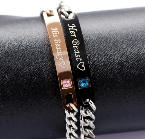 Vista 3 de Uloveido - Collares y pulseras de titanio negro con circonitas cúbicas ST118