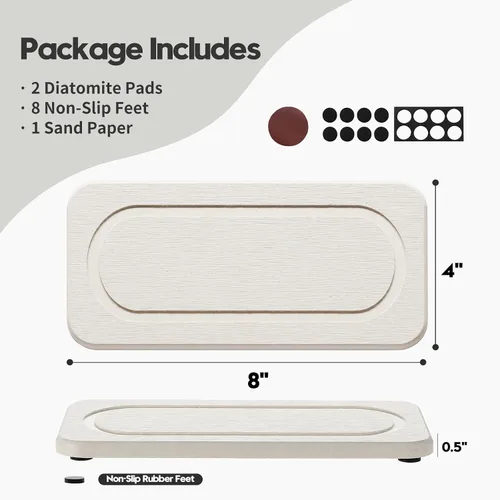 Vista 2 de Paquete de 2 bandejas de fregadero de piedra de diatomita, tapete de grifo absorbente de agua para encimera de cocina y baño, jabonera decorativa