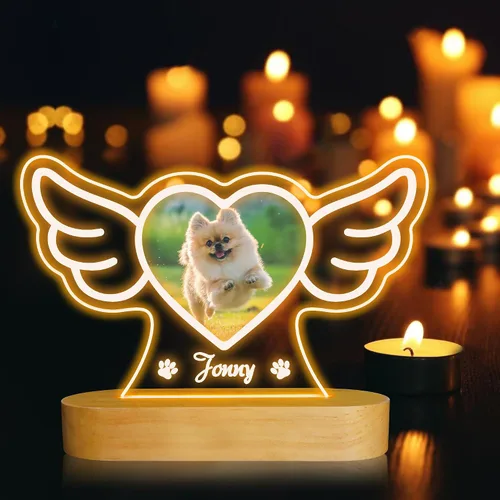 Vista 8 de Attivolife Luz nocturna de madera personalizada con temática de mascotas, lámpara LED de color cálido con el nombre de tu perro, imagen de perro