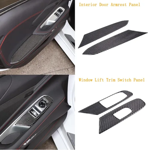 Vista 5 de Juego de 25 piezas de molduras interiores de fibra de carbono suave compatibles con Chevrolet Corvette C8 2020-2024, cubierta de panel