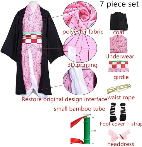 Vista 3 de Disfraz de anime Kamado para mujer conjunto completo de kimono