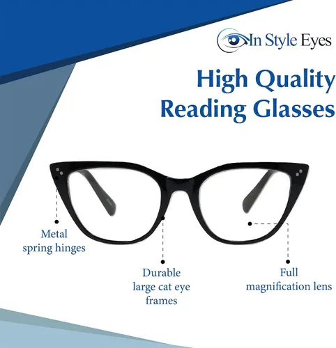 Vista 3 de In Style Eyes Elegantes lentes de lectura – montura completa, montura completa, montura clásica de ojo de gato grande, sin receta, lente de aumento
