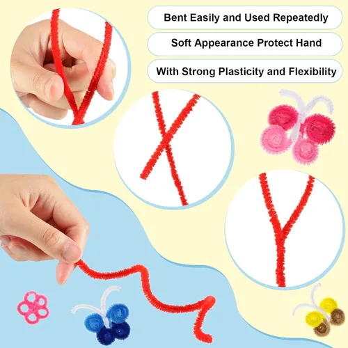 Vista 4 de Yunsailing 2400 limpiadores de tuberías de 24 colores surtidos de tallos de felpilla con purpurina, suministros de manualidades, palos peludos