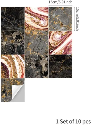 Vista 7 de Alwayspon 10 calcomanías de transferencia de azulejos de vinilo con efecto mármol, 6 x 6 pulgadas, calcomanías autoadhesivas para decoración de baño