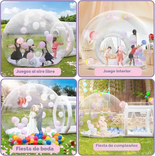 Vista 4 de Casa de Burbujas Inflable Cúpula para Niños y Adultos, Casa de Burbujas de PVC Transparente con Túnel, Soplador de Aire, Bomba de Aire, Casa