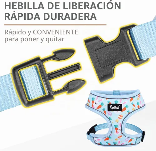 Vista 4 de PUPTECK Juego de arnés y correa de malla suave para perro, cachorro y gato, cómodo chaleco acolchado sin tirones, azul Pascua, S