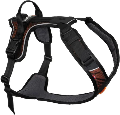 Vista 4 de Non-stop dogwear Rock Arnés ajustable para perros pequeños con 3 clips para correa, asa y reflectante, negro/naranja, talla XS