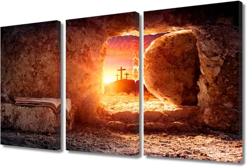 Vista 107 de TUMOVO Decoración de pared de iglesia cristiana de 3 paneles, imágenes de la resurrección de Jesús para sala de estar, dormitorio, cocina