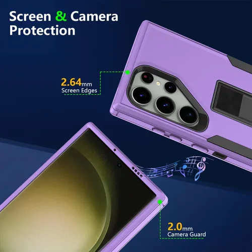 Vista 7 de Asuwish Funda para teléfono Samsung Galaxy S23 Ultra 5G con protector de pantalla de vidrio templado y soporte, accesorios móviles híbridos Violeta