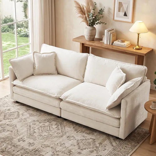 Vista 105 de Sofá individual modular de chenilla con otomana, sofá nube con almohada, color beige